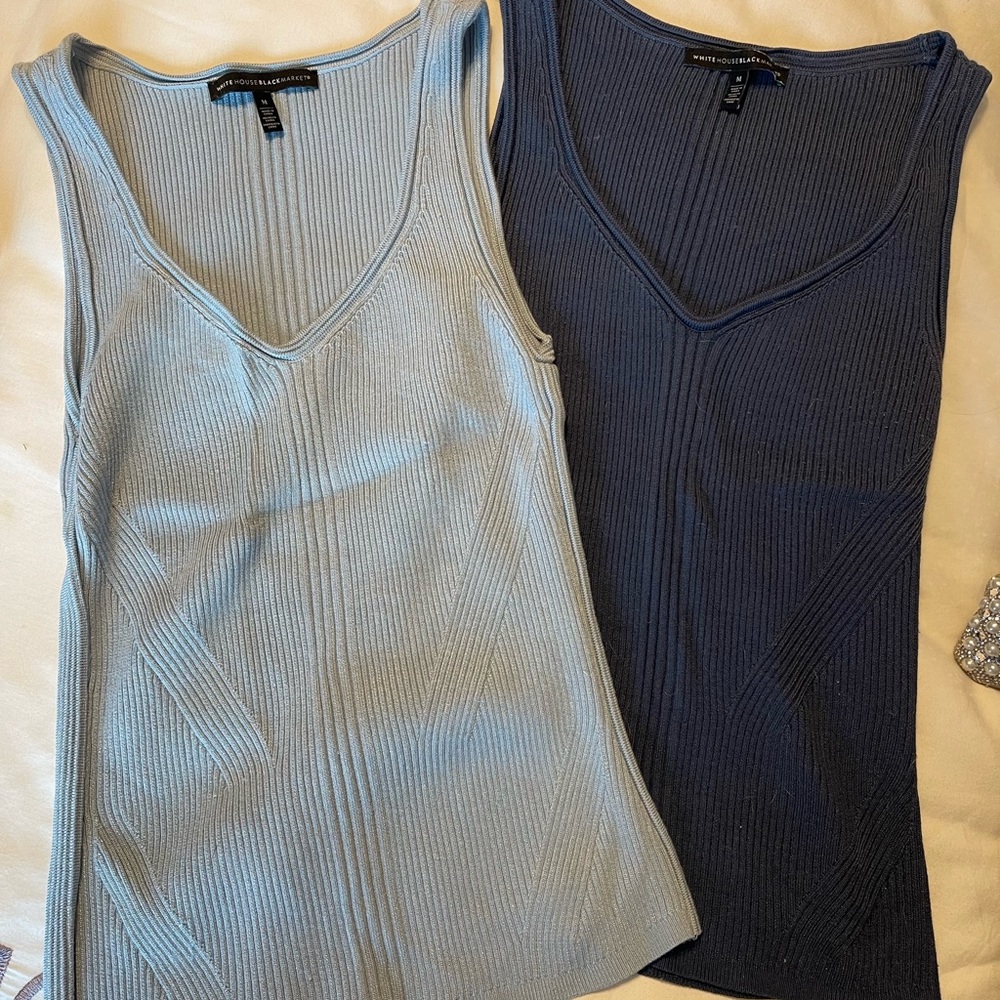 White House Black Market Ribbed Tank Tops in Light Blue and Navy